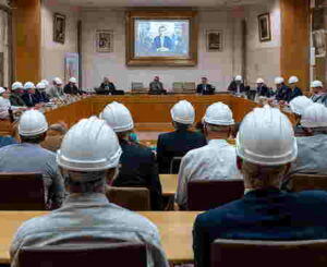 Conseil Municipal de Rozay-en-Brie avec casque de chantier